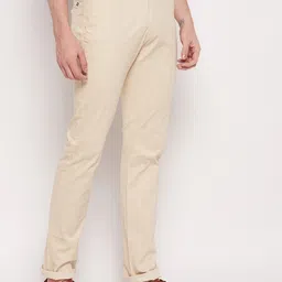 cantabil Men Regular Fit Beige Cotton Blend Trousers image 5