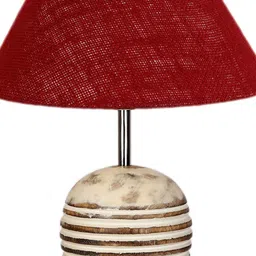 Devansh Maroon & White Textured Wooden Table Lamp With Cotton Shade image 2