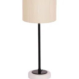 Devansh White Textured Cotton Table Lamp With Wooden Base image 4