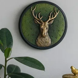 Ashnam Deer Head Decorative Wall Art - Green & Golden, 26.7cm-image-78