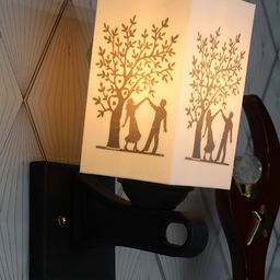 Gojeeva White & Black Printed Acrylic Traditional Rectangle Shaped Wall Lamp-picture-28