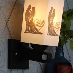 Gojeeva White & Black Printed Acrylic Traditional Rectangle Shaped Wall Lamp-picture-25