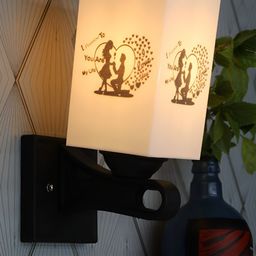 Gojeeva White & Black Printed Acrylic Traditional Rectangle Shaped Wall Lamp-picture-23