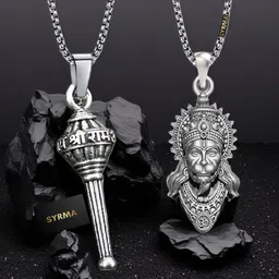 syrma Hanuman Pendant for Men and Women, Shiv Locket for Boy and Girl Silver Stainless Steel Locket-picture-26