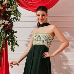 indo street Women A-line Green Maxi/Full Length Dress-picture-14