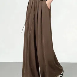 kotty Women Relaxed Brown Viscose Rayon Trousers-picture-11
