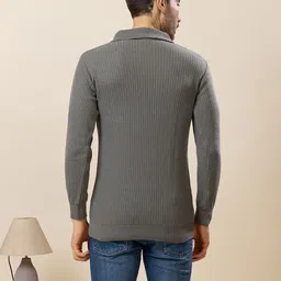 tysort Men Self Design Collared Neck Grey Sweater image 2