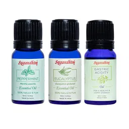 Sugandhim Blue Set Of 3 Gastric Acidity, Peppermint, Eucalyptus Essential Oil - 30ml image 1