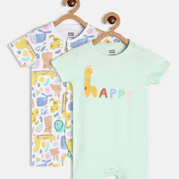 MINI KLUB Infant Boys Pack Of 2 Printed Pure Cotton Rompers-picture-40