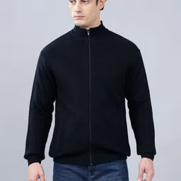 cantabil Men Self Design High Neck Dark Blue Sweater-picture-16