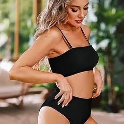 valardoh Solid Women Bikini Black Swimsuit image 5