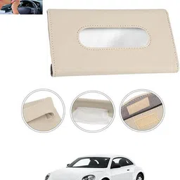 ccmm Universal Leatherite Beige Rectangle Tissue Paper Box/Dispencer For Car-34 Vehicle Tissue Dispenser image 1