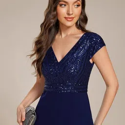 tadkeshvar Women Fit and Flare Dark Blue Midi/Calf Length Dress image 4