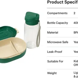 batookvare Premium Lunch Box with Water Bottle – Perfect for School, Office & Travel 2 Containers Lunch Box image 3