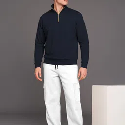 tripr Men Night Suit Set Blue, White Solid image 3