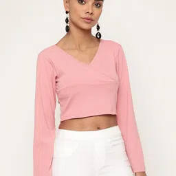 Sugathari Women Peach-Coloured Ribbed Crop Top image 3