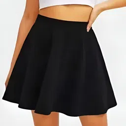 Women Solid Flared Black Skirt-image-13
