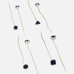 Aazeen Set of 4 Rhodium-Plated American Diamond Studded Contemporary Drop Earrings image 3