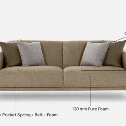 casacraft from pepperfry Franklin Fabric 3 Seater Sofa in Brown Colour image 5