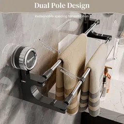 ofifo by hasthip Adjustable Suction Cup Bathroom Kitchen Towel Rack Gray Towel Holder image 5