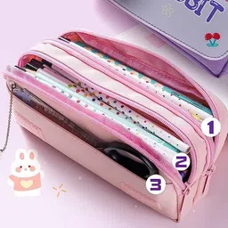 takhatmal 3D Design Cute Cartoon pencil pouch Large Capacity Zipper Pouch For Kids Rabbit Animal Theme Pencil Box Art Canvas Pencil Box image 2