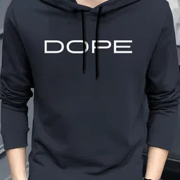 mowa Men Printed Hooded Neck Cotton Blend Navy Blue T-Shirt image 3