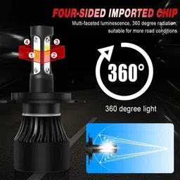 auto pearl 4-Side H4 LED Bulb for Car 80W-12V 3500LM 6000K wide ultra bright light_A34 Headlight Car LED for Mahindra (12 V, 80 W) image 3