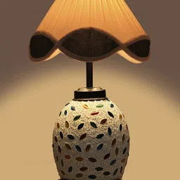 Devansh Off White Textured Cotton Contemporary Frustum Shaped Table Lamp-picture-22