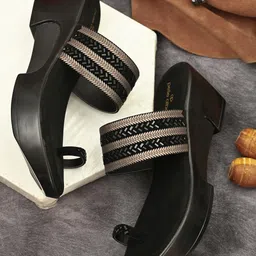 pelle albero Women Black & Gold-Toned Embellished Wedge Heels-picture-25