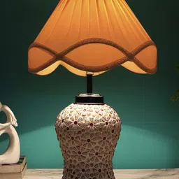 Devansh Off White & Black Textured Frustum Table Lamps image 4
