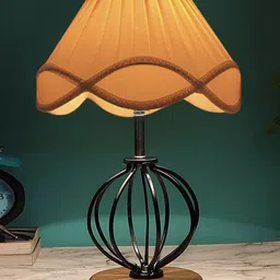 Devansh Off White Textured Wooden Table Lamp image 2