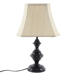 Devansh Off White & Black Traditional Frustum Cotton & Iron Table Lamp image 5