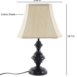 Devansh Off White & Black Traditional Frustum Cotton & Iron Table Lamp image 3