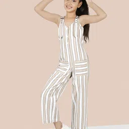 Naughty Ninos Girls Striped V-Neck Pure Cotton Jumpsuit-image-47