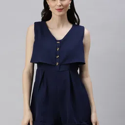 SHOWOFF Navy Blue Solid Layered Jumpsuit image 2