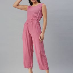 SHOWOFF Women Mauve & White Printed Basic Jumpsuit-picture-35