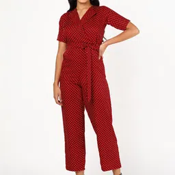VAHSON Polka Dot Printed Crepe Basic Jumpsuit-picture-32