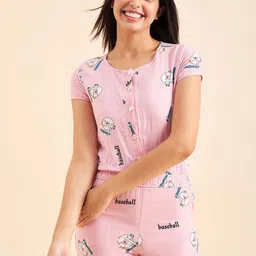 Sweet Dreams Peach-Coloured Printed T-Shirt & Shorts-image-0