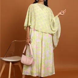 Vishudh Printed V-Neck Sleeveless Basic Basic Jumpsuit With Cape-picture-33