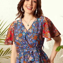 Berrylush Floral Printed V-Neck Flared Sleeves Playsuit image 2