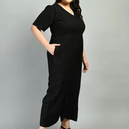 PrettyPlus by Desinoor.com Women Plus Size Black Basic Cotton Jumpsuit image 4