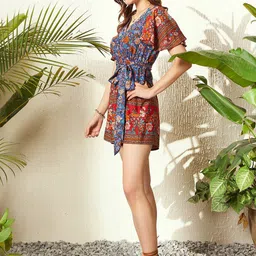 Berrylush Floral Printed V-Neck Flared Sleeves Playsuit image 3