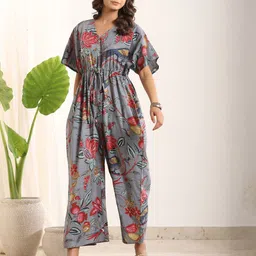 SANSKRUTIHOMES Floral Printed Waist Tie-Ups Cotton Basic Jumpsuit image 2