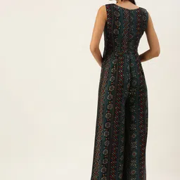Ethnovog Navy Blue Ethnic Print Pleated Basic Jumpsuit image 5