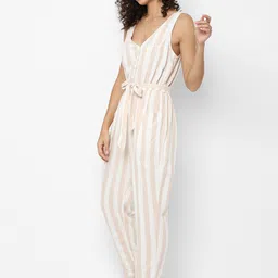 AMERICAN EAGLE OUTFITTERS Women White & Cream-Coloured Striped Basic Jumpsuit image 3