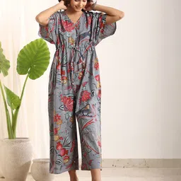 SANSKRUTIHOMES Floral Printed Waist Tie-Ups Cotton Basic Jumpsuit image 5