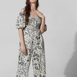 ONLY Floral Printed Square Neck Puff Sleeves Cotton Basic Jumpsuit image 1