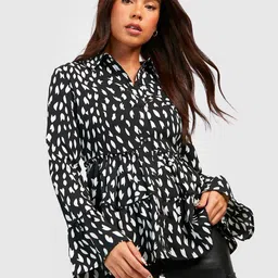 Boohoo Petite Printed Tiered Shirt Style Top-picture-18
