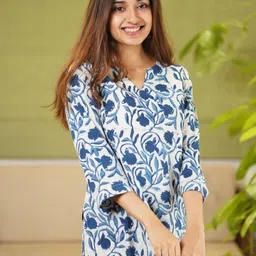 sangouri Casual Regular Sleeves Floral Print Women White, Blue Top-picture-14