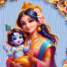 sanskriti Yashoda Krishna Baby Shower Backdrop | High Quality Digital Print | 5x8 Feet Yashoda Krishna Tapestry | Happy Birthday & Janmashtami Cloth Backdrop Tapestry image 3